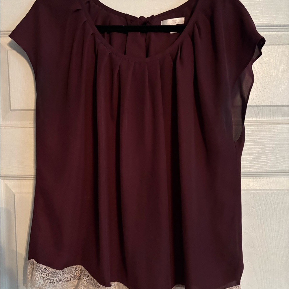 LC Lauren Conrad Plum Blouse with Lace Hem